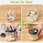 Multifunctional Vegetable & Food Chopper with 3/5 Interchangeable Blades - 900ml Container | Onion, Garlic, Carrot, Salad Chopper