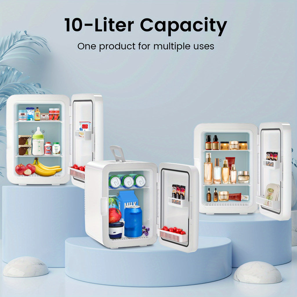 Portable Mini Fridge 15 Can 10 Liter Cooler with AC & DC Adapters – Compact Skincare & Beverage Refrigerator for Bedroom, Dorm, Office & Car – 1.06 or 2.64 Gal