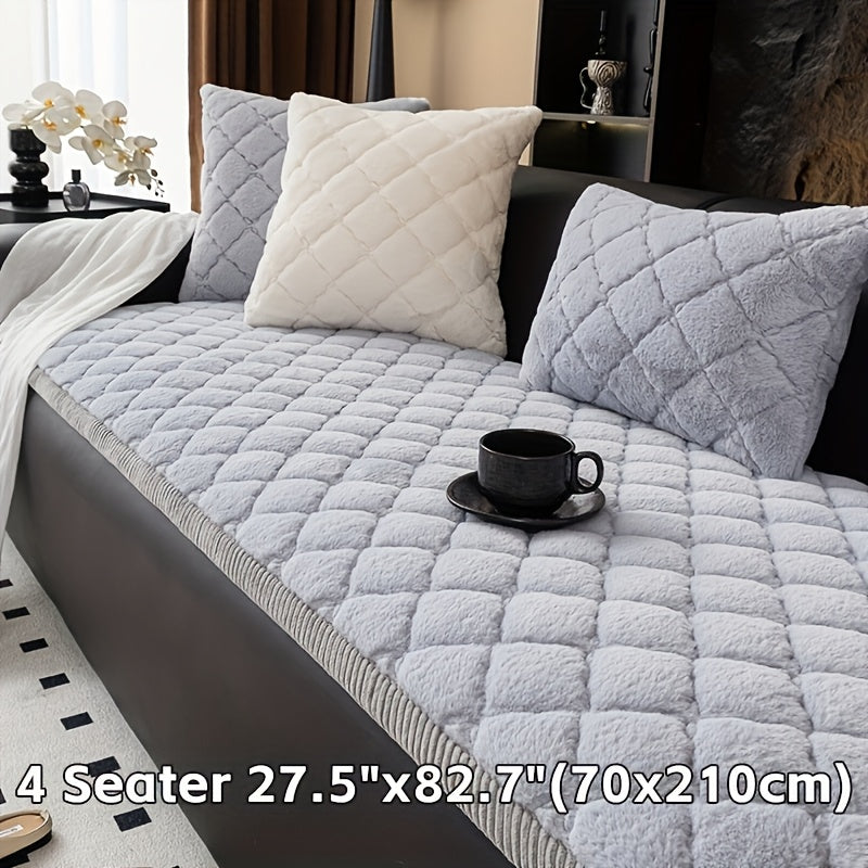Thickened Faux Rabbit Fur Sofa Cover or Cushion Cover 2-in-1 Non-Slip Machine Washable Pet-Friendly Warm Plush Seat Pad for Bedroom Office Living Room Home Decor