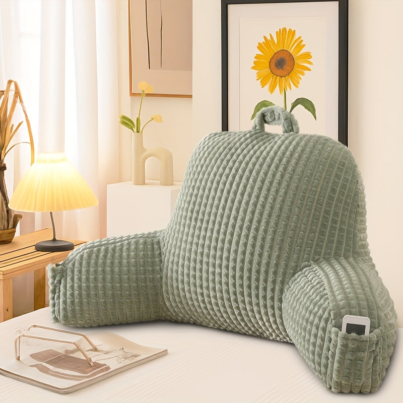 Shredded Memory Foam Reading Pillow with Arms & Pockets – Backrest Pillow for Bed & Couch Sitting Up, Removable Washable Cover, Multiple Colors & Sizes