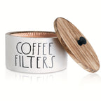 Rustic Wooden Coffee Filter Holder with Lid – Countertop Storage Container for Coffee Filters & Accessories, Kitchen Decor Organizer