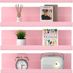 Floating Shelves Set of 4 Wall Mounted Shelves – Picture Ledge Display Shelf for Living Room, Bedroom, Bathroom, Kitchen & Home Office – Decorative Wall Shelves in White, Black, Grey & Pink