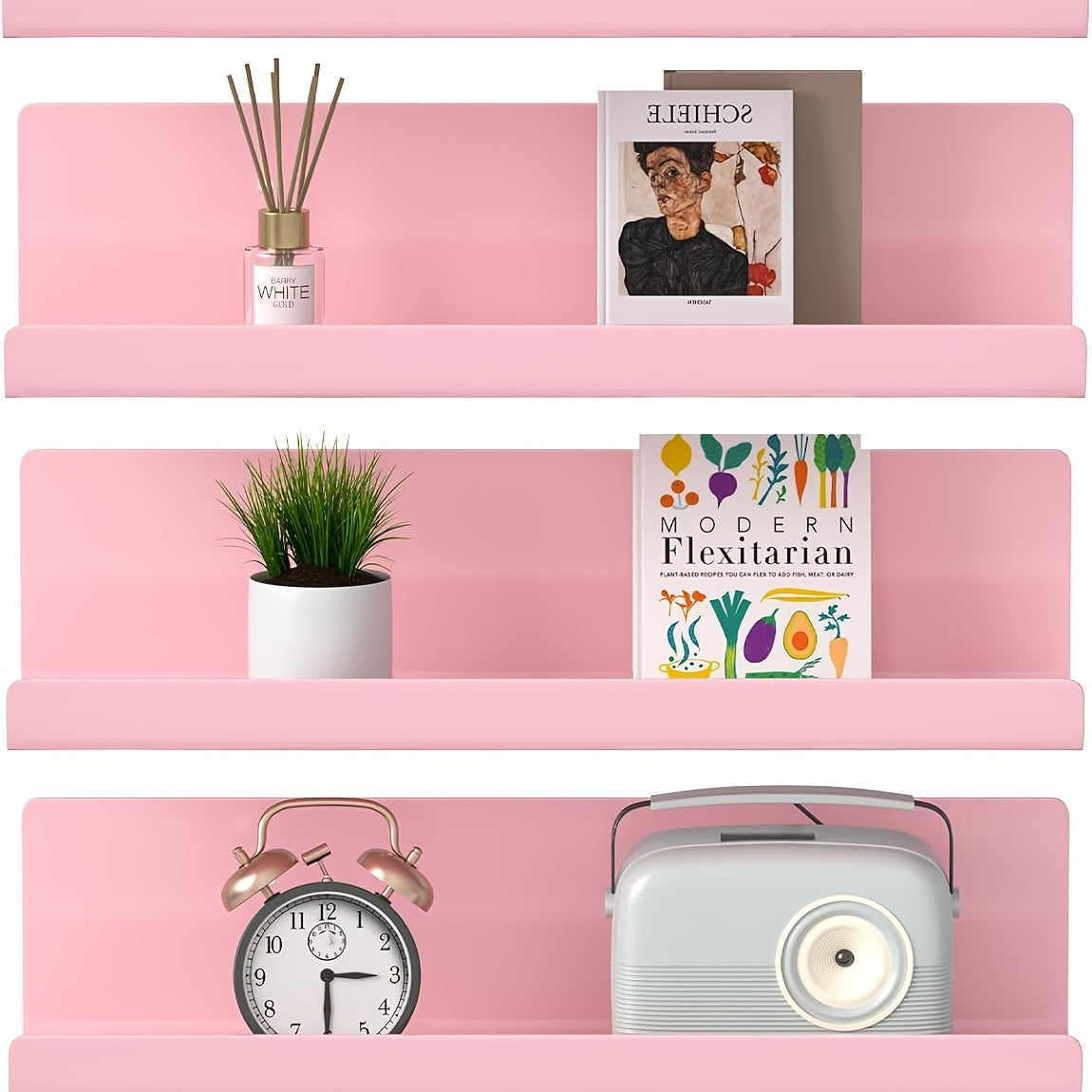 Floating Shelves Set of 4 Wall Mounted Shelves – Picture Ledge Display Shelf for Living Room, Bedroom, Bathroom, Kitchen & Home Office – Decorative Wall Shelves in White, Black, Grey & Pink