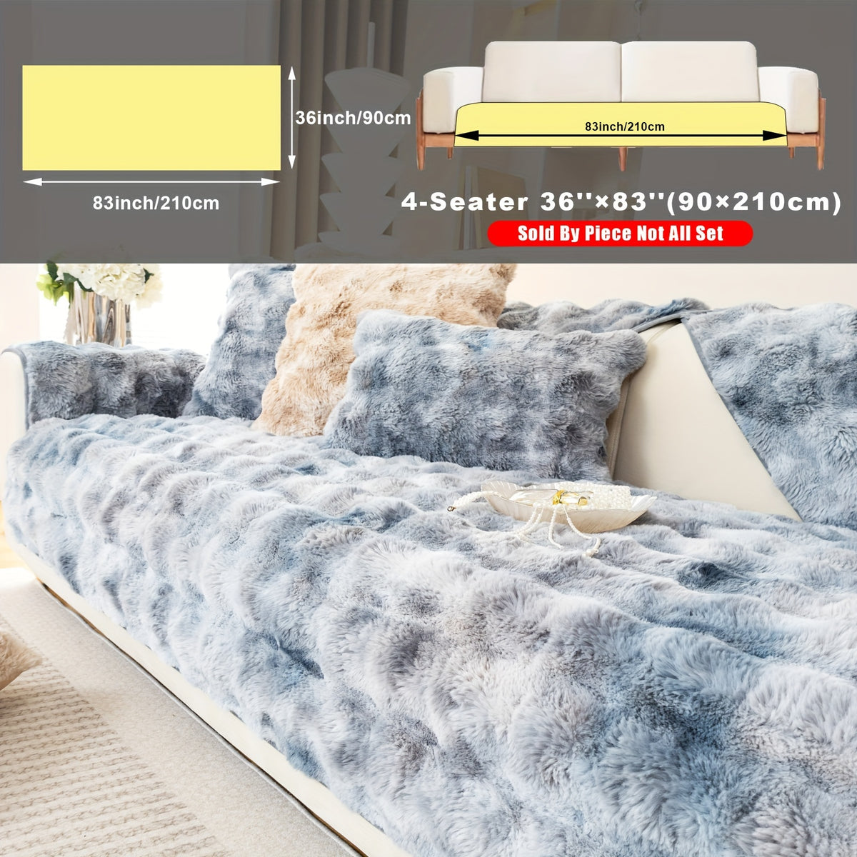 Faux Lamb Fluffy Sofa Cover Modern Gradient – Thick Plush Pet-Friendly Polyester Sofa Protector, Machine Washable 450-500g Fabric for Single, Double, Triple & Combination Sofas