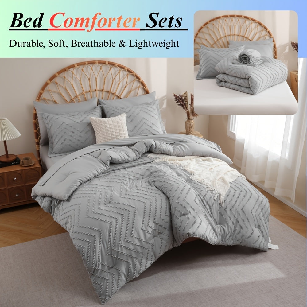 5/7pcs Pintuck Bed In A Bag Comforter Sets, Pinch Pleat Complete Bedding Sets with Comforter, Sheets & Pillowcases, Queen/King Size, All Season