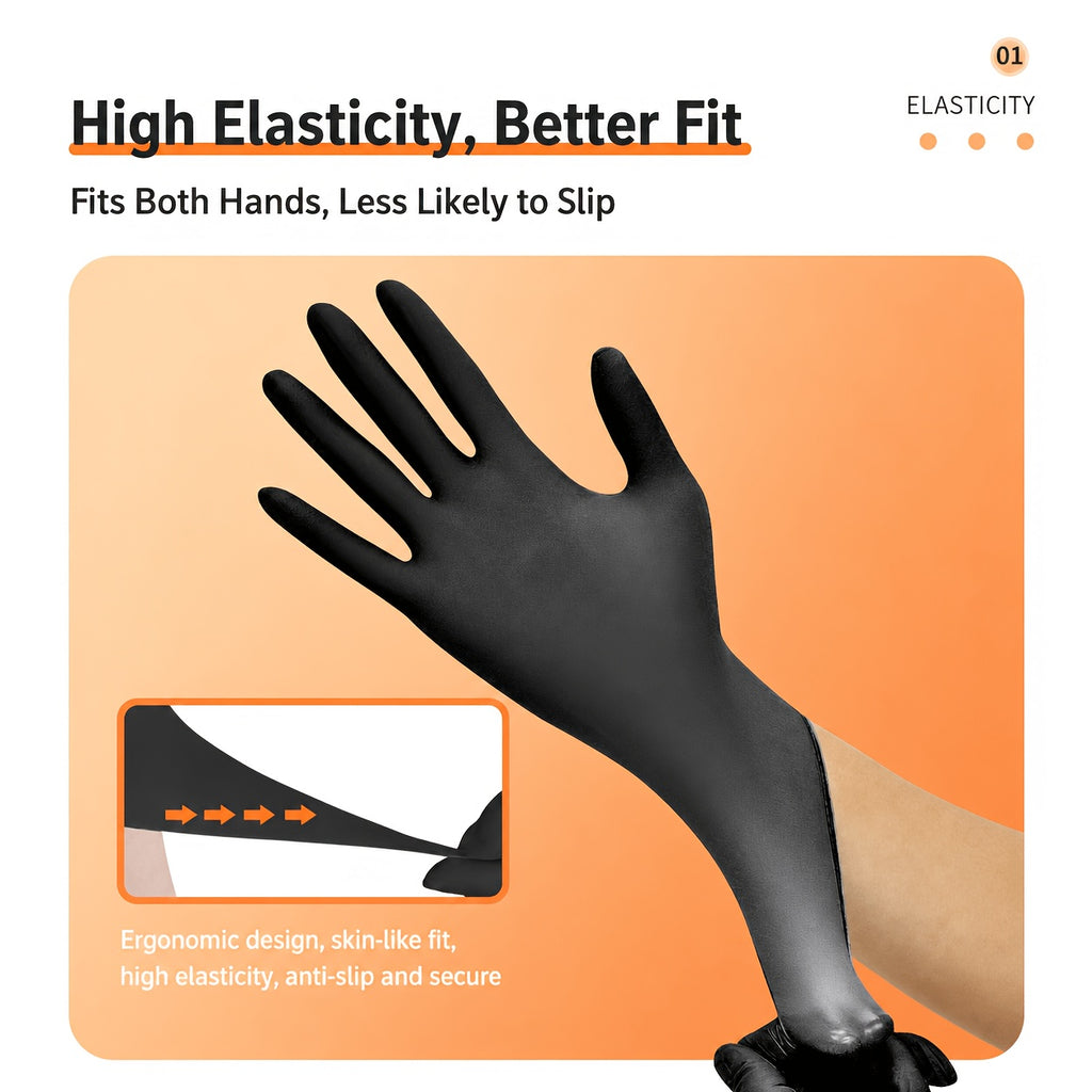 300 Pcs Black Nitrile Disposable Gloves Thickened High-Density S M L XL for Kitchen Cleaning Tattoo Beauty Salon