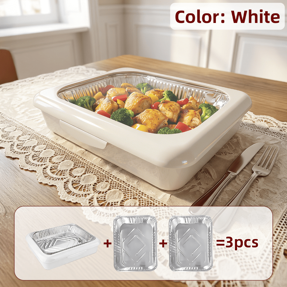 Reusable Food Storage Tray Set 4PCS 2-in-1 Plastic Serving Tray with Foil Trays – Holiday Party Containers for Christmas, Thanksgiving, BBQ & Outdoor Gatherings, White, Red & Black