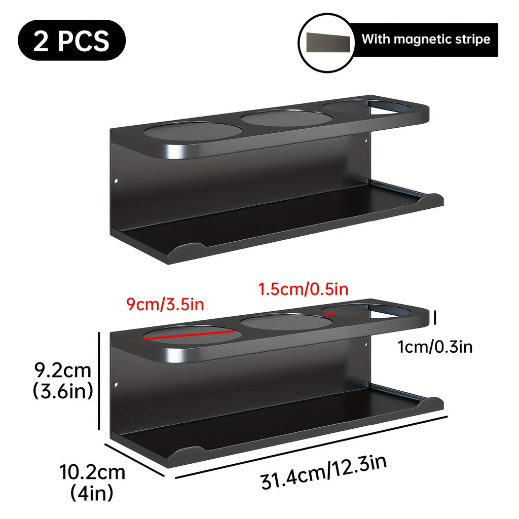 Magnetic Cup Holder for Fridge Heavy Duty Metal Organizer Rack for Tumblers Water Bottles Travel Mugs Drinkware - Magnetic Fridge Cup Organizer for Kitchen Pantry Cabinet Laundry Room, Black, 1-2 Pack