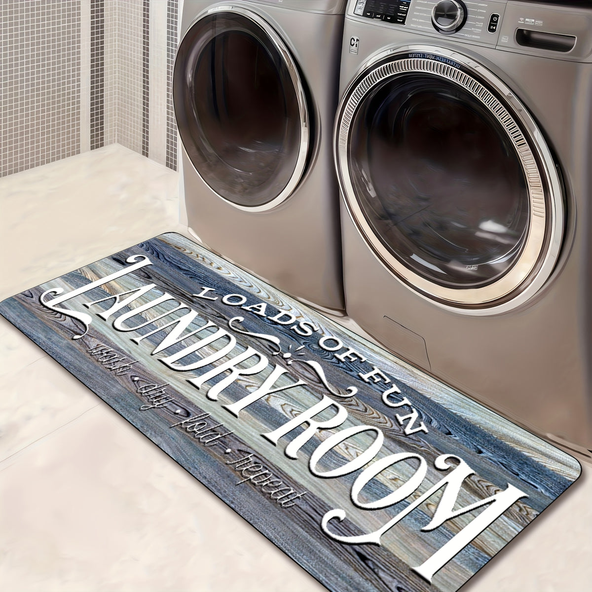 Laundry Room Runner Rug Non-Slip Washable Farmhouse Retro Floor Mat for Kitchen Bathroom Hallway Multiple Sizes and Colors Blue Brown Red Home Decor Accent Rug
