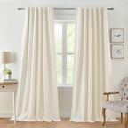 Linen Blackout Curtains 2 Panels – 100% Light Blocking Farmhouse Thermal Insulated Drapes, Rod Pocket Back Tab Ring Clips, Machine Washable, Living Room Bedroom, 9 Colors Multiple Sizes
