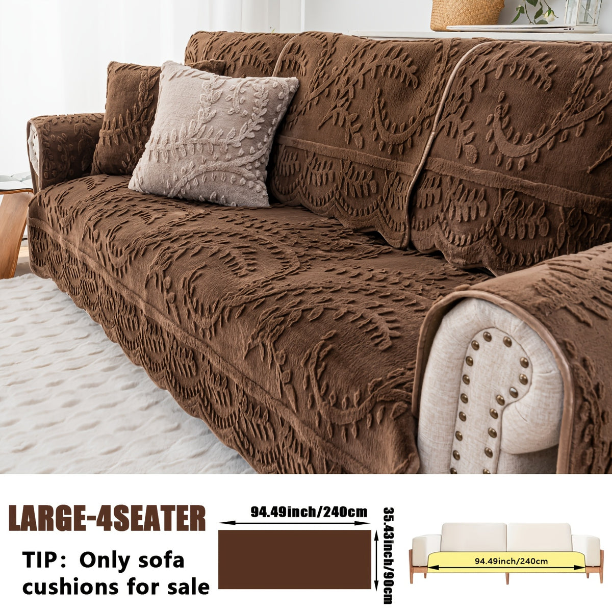 Plush Sofa Cover Faux Rabbit Fur Non-Slip, Thickened Quilted Sofa Cushion Cover Machine Washable, Warm Breathable Pet-Friendly Couch Pad for Living Room, Bedroom & Office