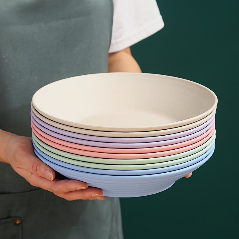 Colorful Wheat Straw Dining Plates 10-Pack – Anti-Drop Reusable Plates, Dishwasher & Microwave Safe for Home & Kitchen