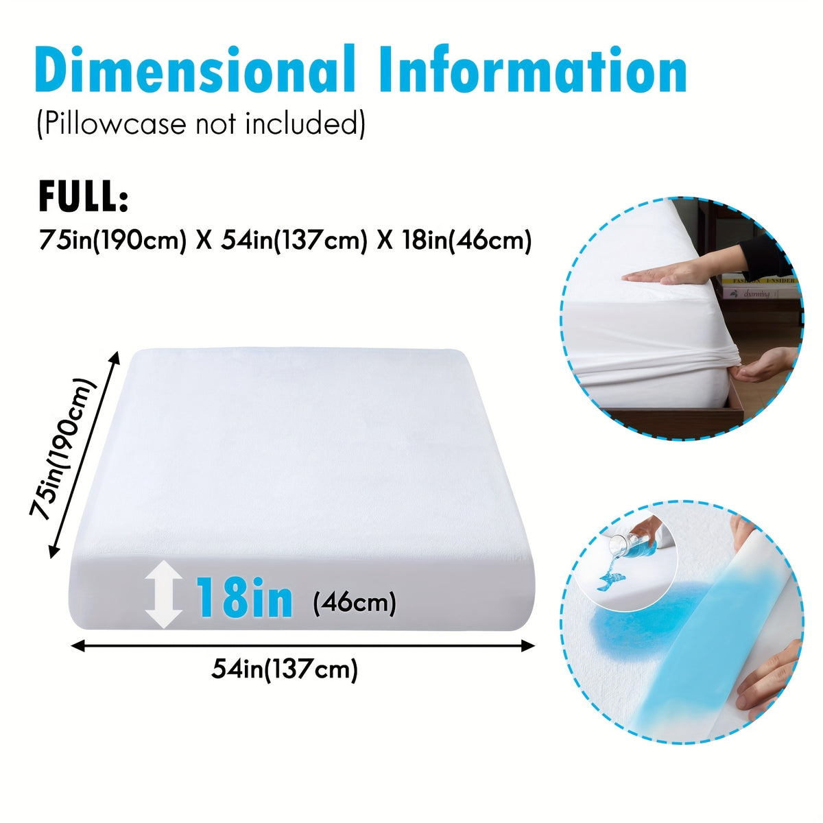 Waterproof Mattress Protector Ultra Soft Noiseless PU Liner – 18" Deep Pocket Fitted Mattress Cover for Twin Full Queen King, Machine Washable White Bed Protector