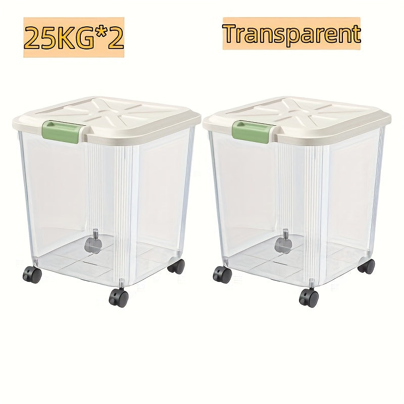 Large Capacity Rice Storage Box with Lid & Universal Wheels – Sealed PP Cereal Container, Movable Kitchen Pantry Storage, 2-Pack or 4-Pack (11–55 lbs)