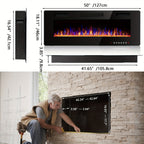 Vitesse Ultra-Thin Electric Fireplace In-Wall Recessed & Wall Mounted Linear Heater Multicolor Flame Timer 750W/1500W Touch Screen Remote Control
