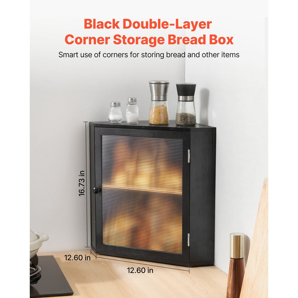 Corner Bread Box for Kitchen Counter Double Layer Bamboo Bread Storage Bin with Adjustable Divider & Acrylic Door - Space Saving Natural