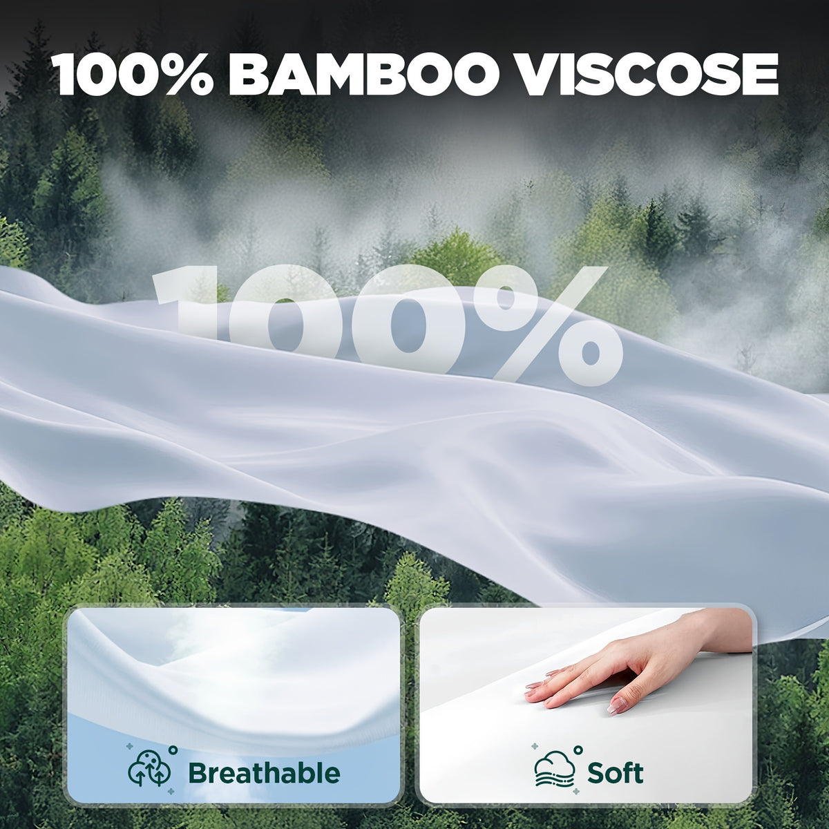 Bamboo Cooling Bed Sheet Set with Deep Pocket Fitted Sheet & Pillowcases – Breathable Soft Bedding for Hot Sleepers, Queen King Full Cal King Twin