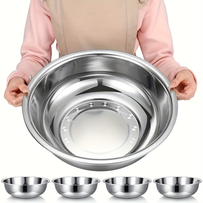 Stainless Steel Mixing Bowl Large 15.75", 304 Stainless Footed Salad Bowl, Rust-Resistant Vegetable & Fruit Washing Basin, Soaking Tub & Dish Pan for Home Kitchen, Easy to Clean, Great Father's Gift