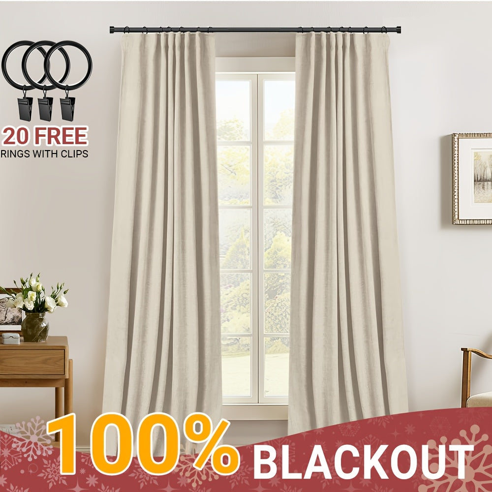 Blackout Curtains for Living Room & Bedroom - 100% Blackout Textured Panels, Thermal Insulated, Rod Pocket & Clip Rings, Multiple Sizes & Colors