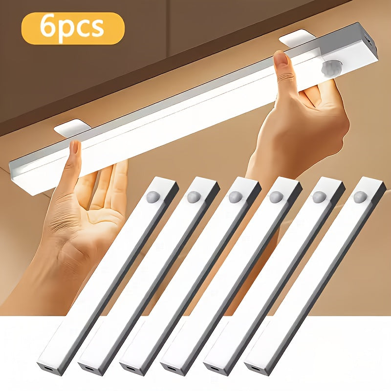 6-Pack Smart LED Motion Sensor Cabinet Light – USB Rechargeable, 3 Modes, Night Light for Bedroom, Stairs, Kitchen & Closet