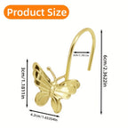 Butterfly Shower Curtain Hooks 12 Pack Decorative Metal Rings – Smooth Glide, Elegant Animal Design, Silvery, Golden & Black – Spring Bathroom Decor Curtain Rings