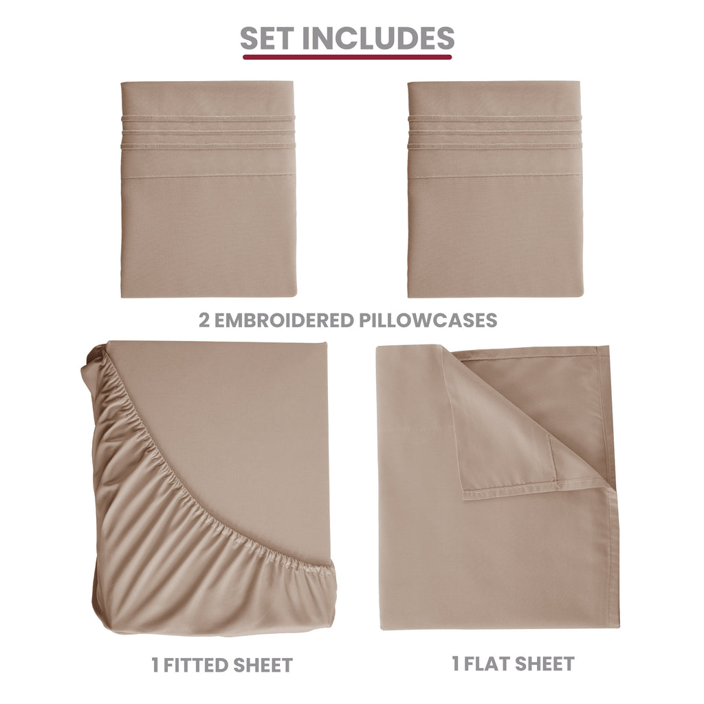 Brushed Microfiber Bed Sheet Set 6 Piece with Embroidered Pillowcases - Hotel Luxury Deep Pocket 16 Inch, Soft Breathable All Season, 24 Colors, Twin Twin XL Full Queen King Cal King