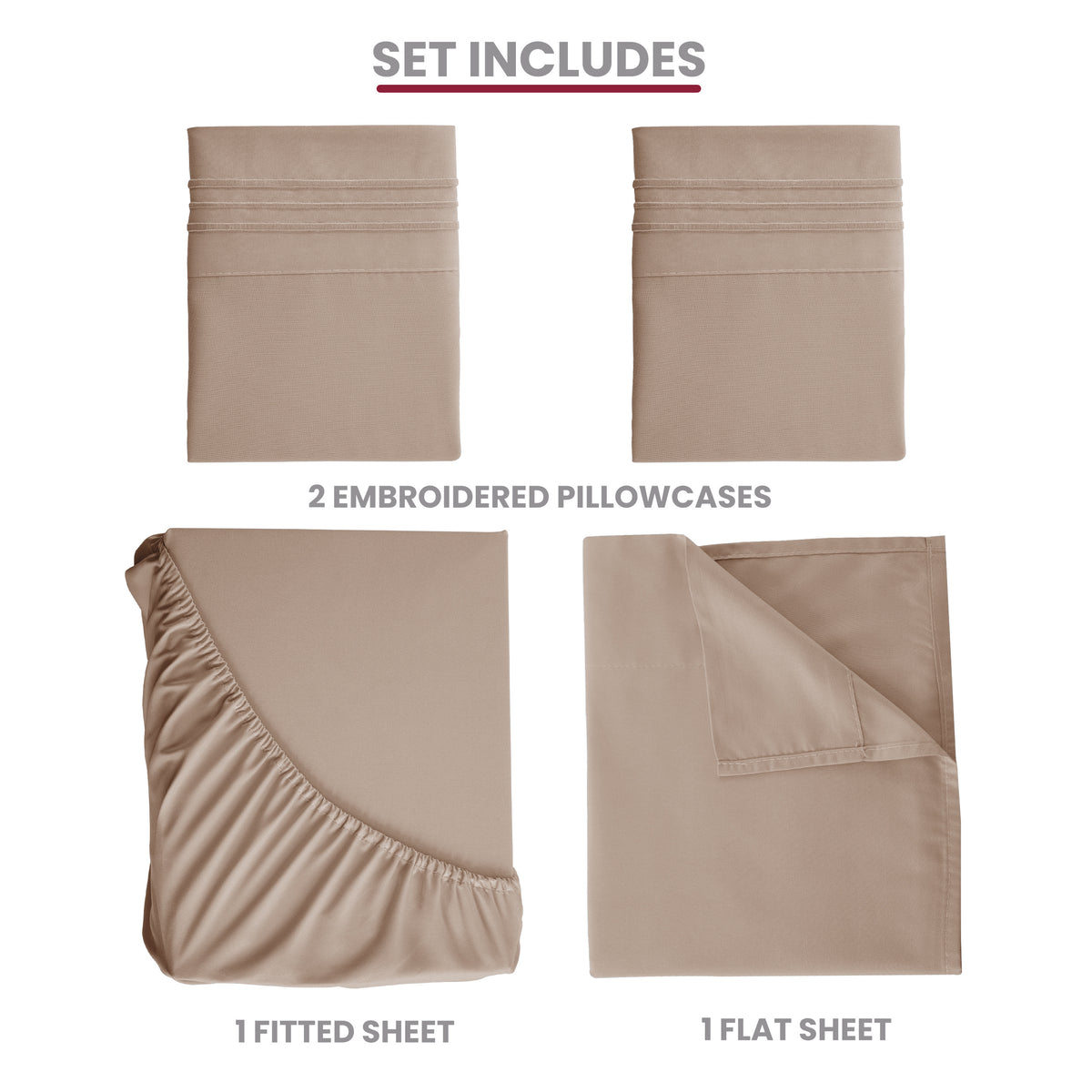 Brushed Microfiber Bed Sheet Set 6 Piece with Embroidered Pillowcases - Hotel Luxury Deep Pocket 16 Inch, Soft Breathable All Season, 24 Colors, Twin Twin XL Full Queen King Cal King
