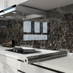 Marble Contact Paper Waterproof Self-Adhesive PET Film Heat Oil Resistant Glossy Vinyl Wrap for Kitchen Cabinets Bathroom Countertops Drawer Liner Furniture Decor White Black Marble 15.75x196.85 in