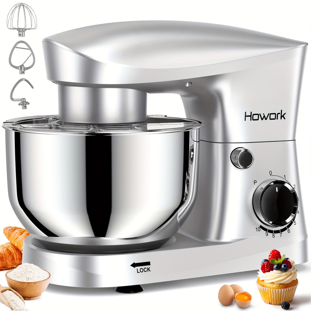 Stand Mixer 5QT 10-Speed Electric Kitchen Mixer with Dough Hook, Flat Beater, Wire Whip & Pouring Shield | Dishwasher-Safe Attachments for Baking & Cooking | Red, Silver or Blue