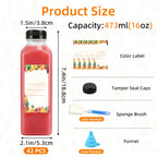 16oz Plastic Juice Bottles with Caps Bulk Set - Reusable Clear Beverage Containers with Lids for Juice Smoothies Milk Refrigerator Storage