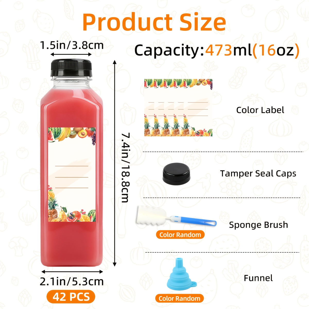 16oz Plastic Juice Bottles with Caps Bulk Set - Reusable Clear Beverage Containers with Lids for Juice Smoothies Milk Refrigerator Storage
