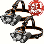 5LED USB Rechargeable Headlamp 2-Pack IP65 Waterproof 4-Mode Head Flashlight with 18650 Battery for Camping Hiking Fishing Hunting Running Outdoor Head Light