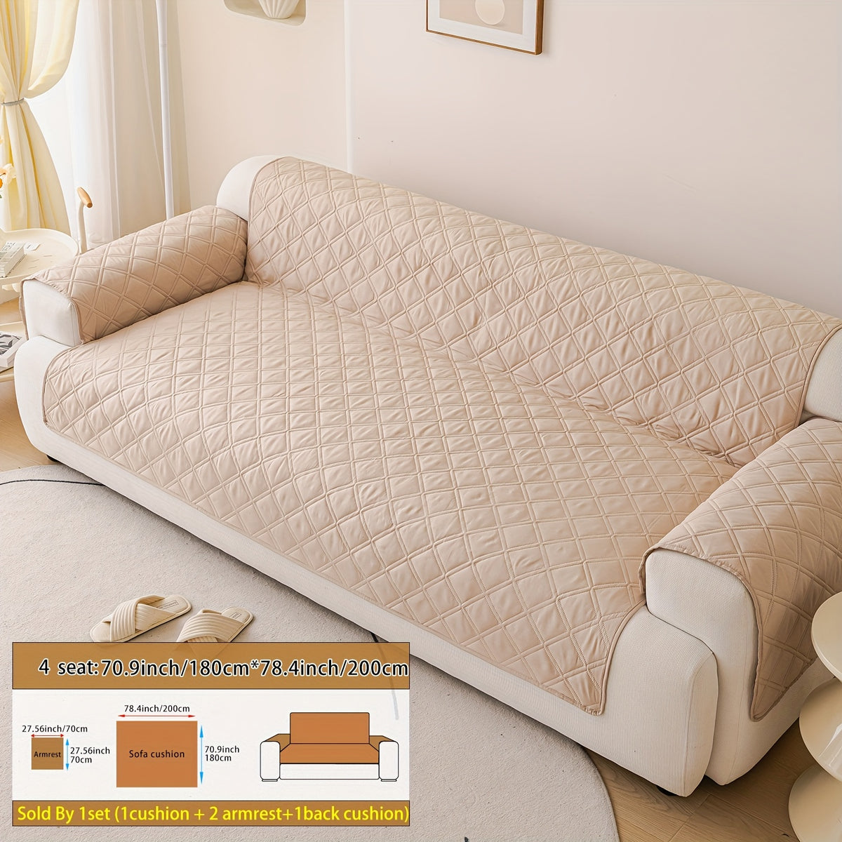 Soundwave Embossed Sofa Cover Set 3-Piece with Armrests – Pet Friendly Anti-Slip Furniture Protector, Durable Sofa Set Decoration Cover in Various Colors & Sizes