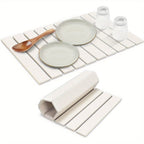Diatomite Dish Drying Mat Set 7pcs, Super Absorbent Fast-Dry Kitchen Counter Mat, Heat Resistant Trivet & Non-Slip Foldable Stone Texture Mat for Dishes, Sink & Bathroom, Food Safe, Great Gift
