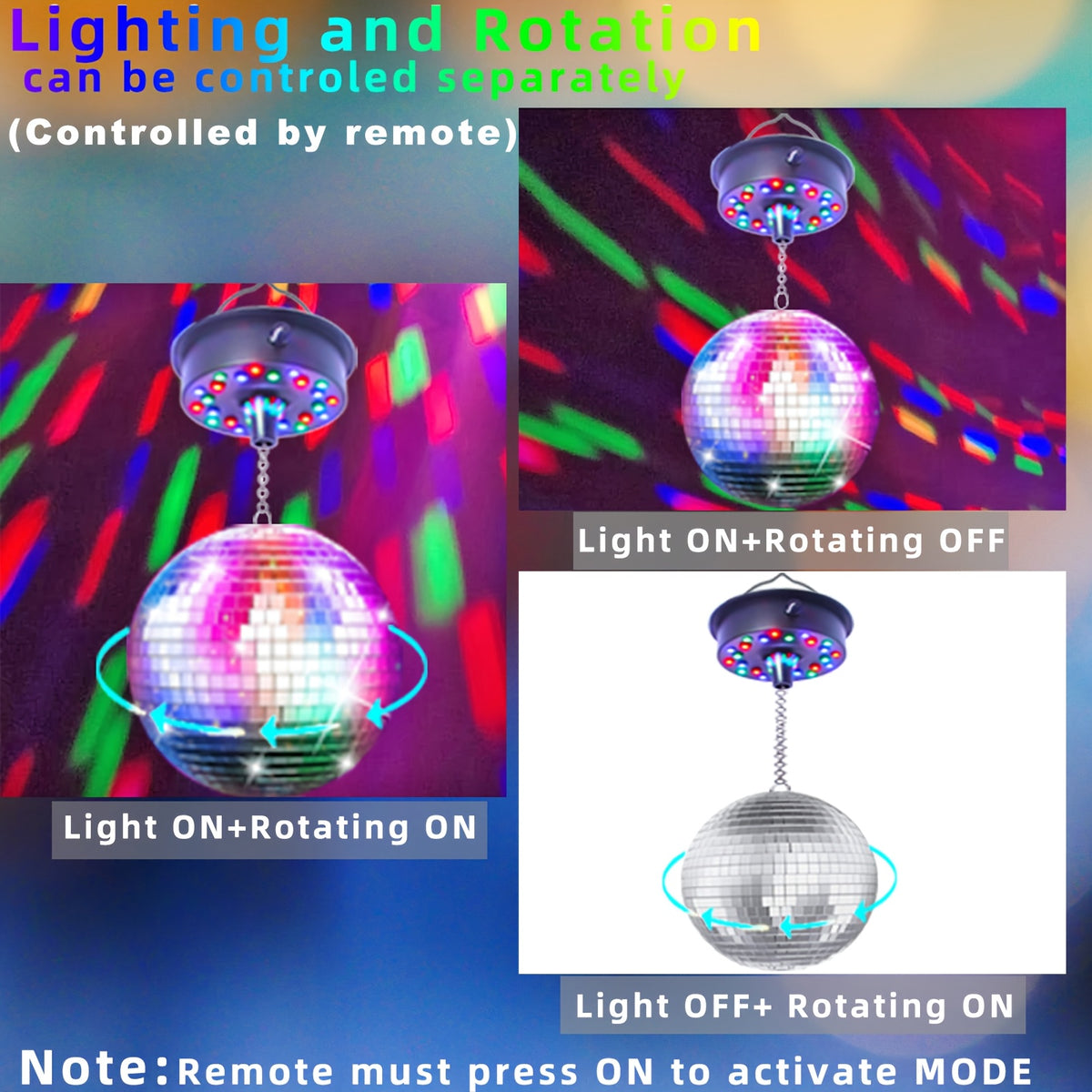 Disco Ball Motor with Remote Control RGBW LED Spinner 5-10 RPM Sound Activated Mirror Ball Rotator for Party Home DJ Club Stage Decor