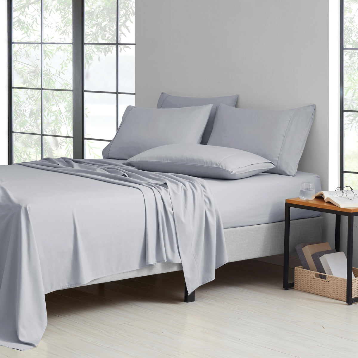 Bamboo Blend Cooling Sheet Set 6-Piece 2000 Thread Count Satin | Deep Pocket 16" Hypoallergenic Breathable Bed Sheets, Twin Full Queen King Cal King, 20 Colors