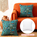 2-Pack Turkish Moroccan Throw Pillows with Inserts Reversible Floral Boho Decorative Pillow 18x18 Inch Polyester Square Cushion Zip Cover for Sofa Couch Bedroom Living Room 7 Colors