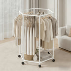 Hexagonal Rotating Clothes Rack with Wheels Large Capacity Freestanding Garment Rack for Bedroom Closet Entryway
