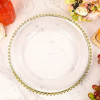 Plastic Charger Plates 50 Pack – 13 Inch Beaded Rim Decorative Dinner Plates for Wedding, Birthday, Bridal Shower & Party Table Settings, Gold or Silver