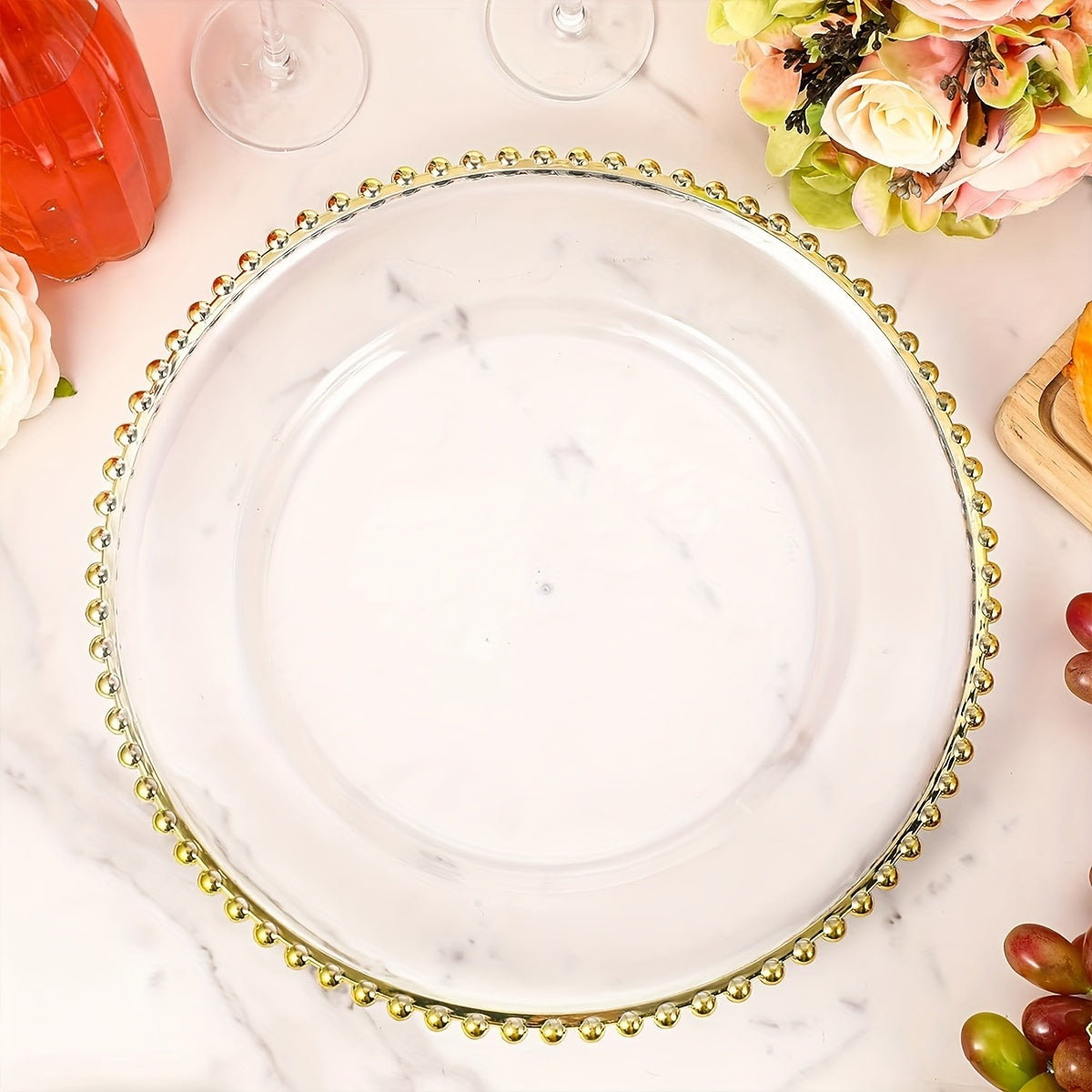 Plastic Charger Plates 50 Pack – 13 Inch Beaded Rim Decorative Dinner Plates for Wedding, Birthday, Bridal Shower & Party Table Settings, Gold or Silver