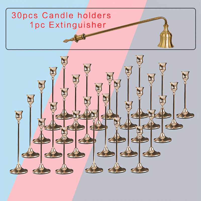 Copper Taper Candle Holders Set 30/36/48 Pcs Retro Minimalist Candlestick for Dining Table Wedding Birthday Christmas Fireplace Home Decor