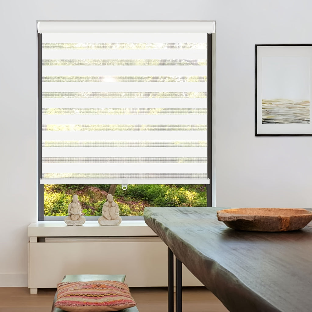 Cordless Zebra Blinds for Windows - Dual Layer Light Filtering & Blackout Roller Shades, Easy Install Custom Width 20"-64" x 72"H, Modern Window Treatment for Bedroom Living Room, 4 Colors