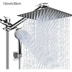 3-Way Rain Shower Head System Dual Heads with Handheld Spray High Pressure Extension Arm 8 10 12 Inch Black Chrome