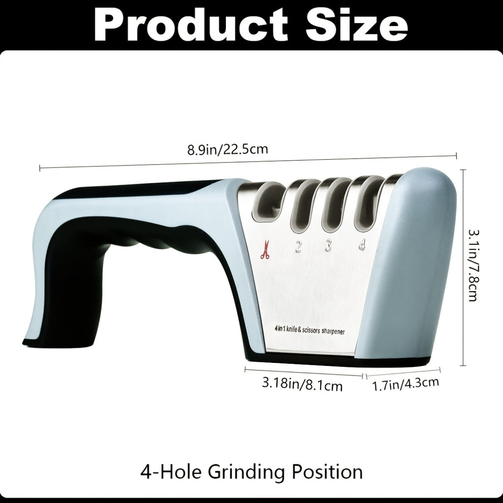 4-in-1 Manual Knife Sharpener with 4 Sharpening Stages – Sharpen, Hone & Polish Paring Knives, Kitchen Knives & Scissors | No Electricity Required