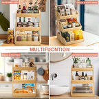 Bamboo Fruit Basket Stand 2 3 Tier Kitchen Countertop Organizer Produce Vegetable Bread Storage with Banana Hook Non-Slip Pads Easy Assembly