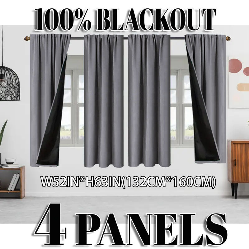 Blackout Curtains 4 Panel Set Rod Pocket – 100% Thermal Insulated Noise Reducing Solid Polyester, Laminated Lining, 7 Colors 7 Sizes