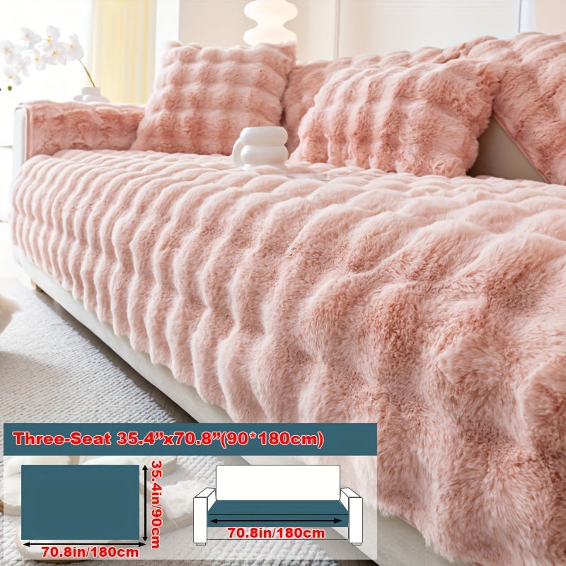 Faux Rabbit Fur Plush Sofa Cover Thick Milkskin Split Slipcover Cozy Winter Warmth Pet Friendly Machine Washable 1 2 3 4 Seater Living Room Bedroom Office