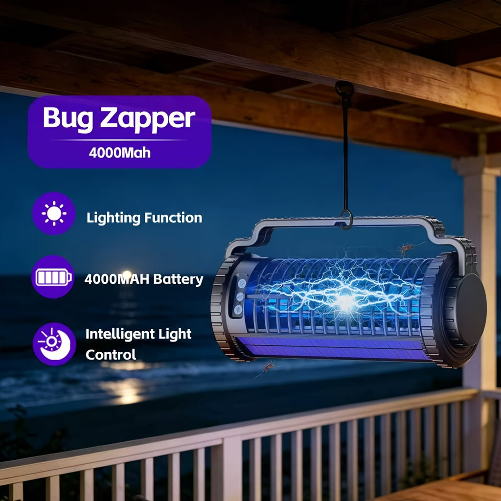 4000mAh Solar Bug Zapper USB Dual Charging Auto Light Sensor 360° Rotatable UV Mosquito Killer Fly Trap Chemical-Free Indoor Outdoor Camping Garden Patio Courtyard