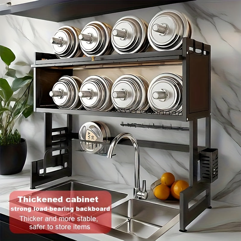 Multi-Tier Dish Rack with Dust-Proof Cover – Black Kitchen Countertop Drying Rack for Dishes, Drain Rack for Kitchen Sink, Space-Saving Utensil Storage Organizer for Household Kitchen
