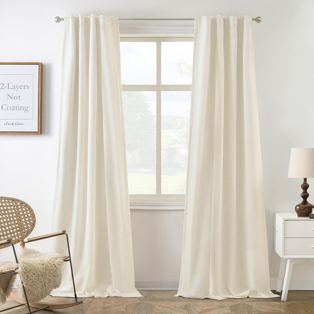 Linen Blackout Curtains 2 Panels – 100% Light Blocking Farmhouse Thermal Insulated Drapes, Rod Pocket Back Tab Ring Clips, Machine Washable, Living Room Bedroom, 9 Colors Multiple Sizes
